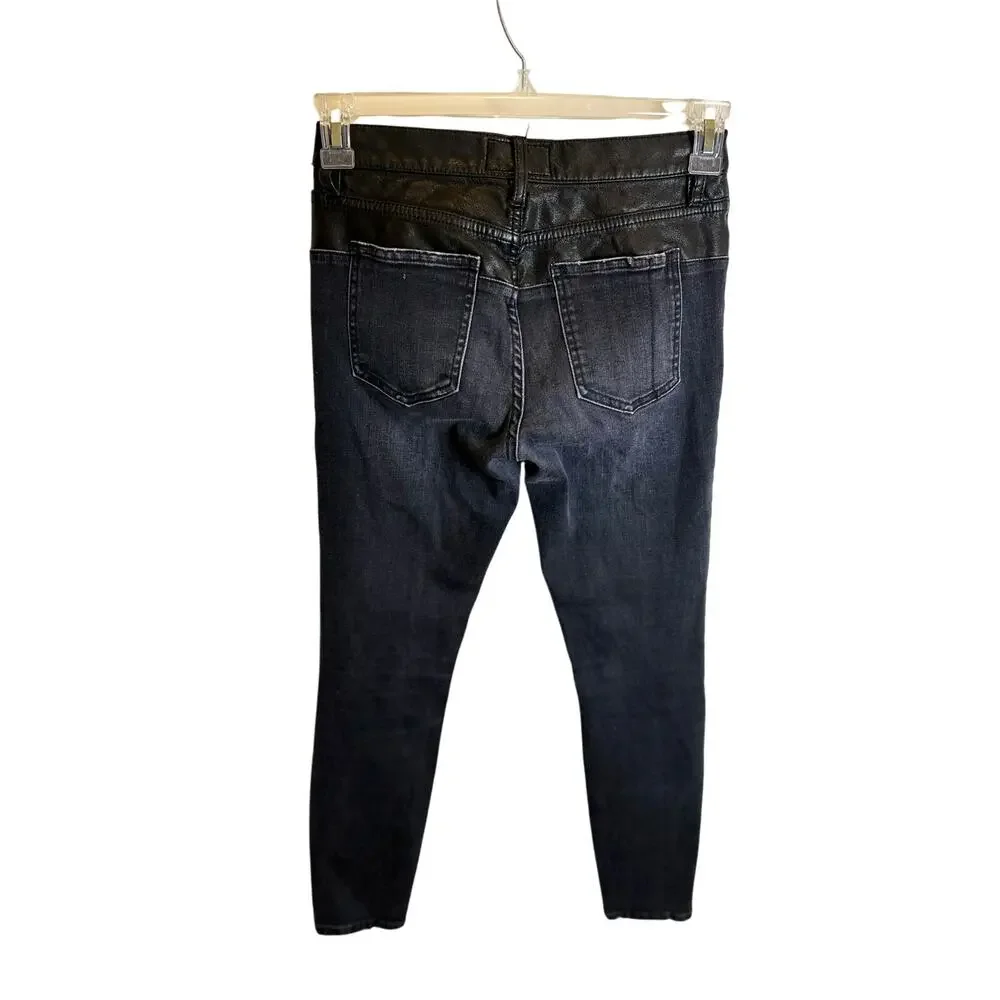 Current Elliott The Fused Faux Leather High Waist Skinny Jean Size 25 Black Moto